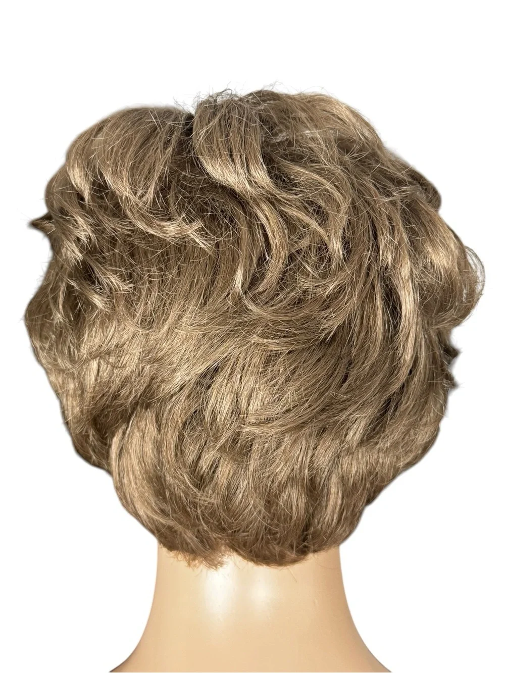 Vintage Adolfo Kanekalon Wig Body Perm Short Pixie Cut Layered Brown Shag Bangs